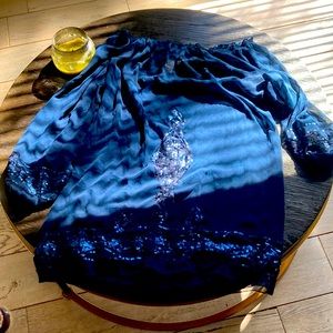 Navy embellished max studio off the shoulder dress